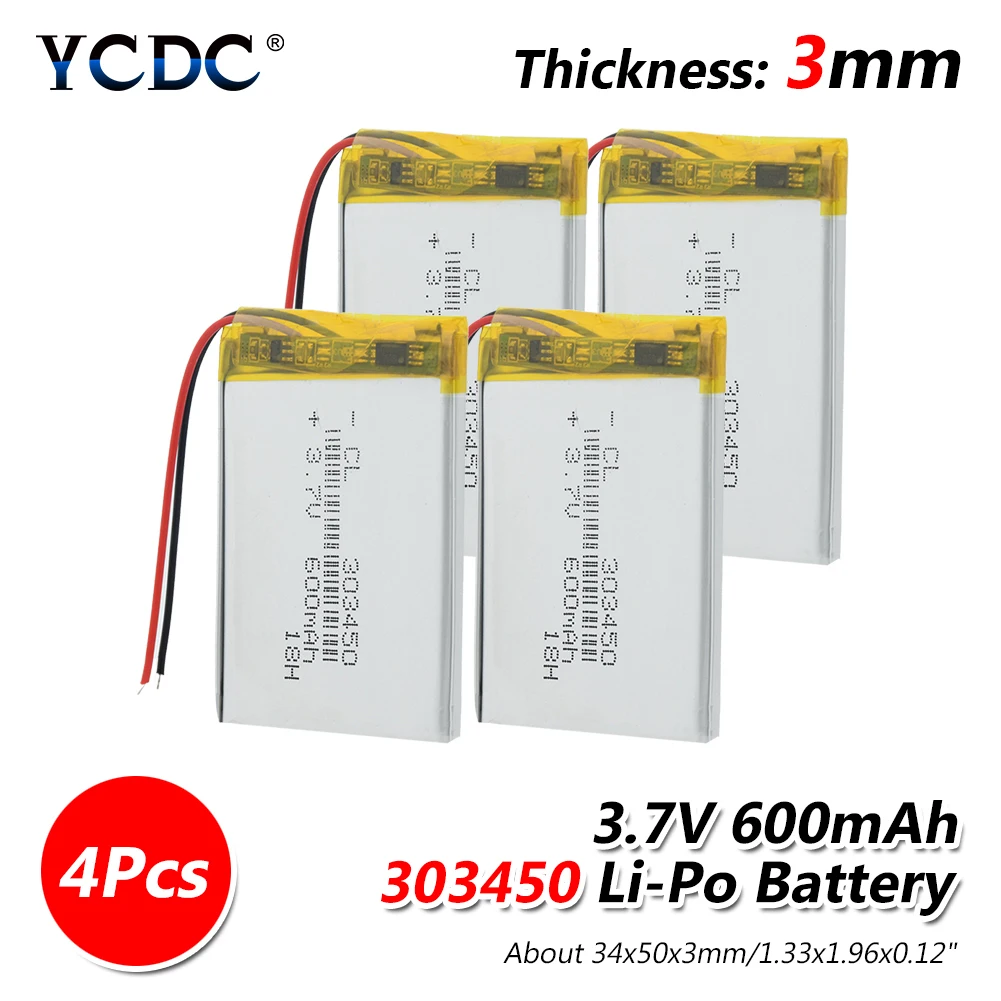3 7 V 600mAh перезаряжаемая батарея 303450 литий полимерная Li Po li ion Bateria Lipo Battries для MP3 MP4 GPS