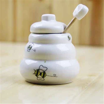

25 pcs Ceramic Meant to Bee Honey Jar Honey Pot Ceramic Honey Pot with Wooden Dipper Wedding Party Favors Gifts