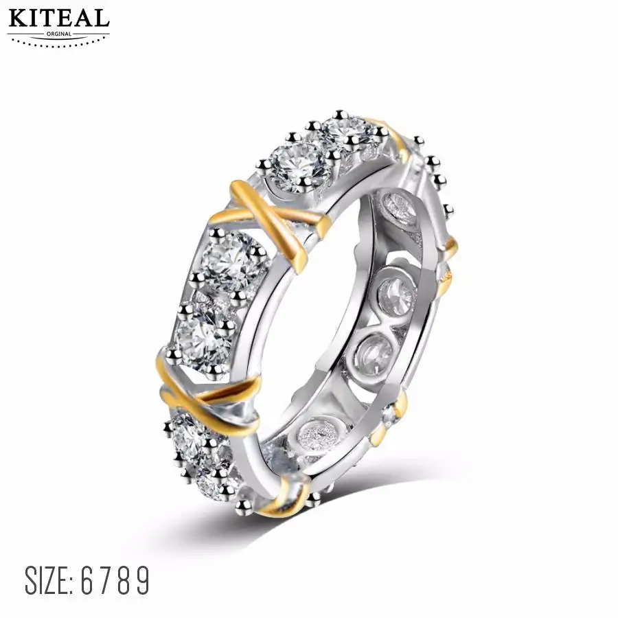Kiteal Classic X cross Tied Silver&ampgold mixed color Jewelry Ring AAA Zircon Rhinestone Crystal for Women Best Lovers'Gifts|Кольца| |