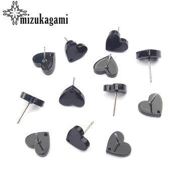 

11*10mm 10pcs/lot Acrylic Stud Earrings Black Heart Connector For DIY Earrings Jewelry Making Finding Accessories