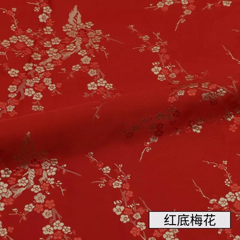 Width 150cm Chinese Red Tang Suit Cheongsam Sheet Cloth Silk Like Damask Jacquard Brocade Metallic Fabric - Цвет: Plum blossom