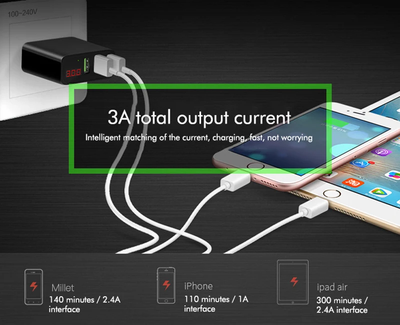 3A светодиодный дисплей EU 3 универсальное usb-зарядное устройство для мобильного телефона USB зарядное устройство Быстрая зарядка настенное зарядное устройство для iPhone samsung Xiaomi