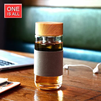 

ONEISALL 400ML Glass Water Bottle Cups Coffee Tumbler Water Tea Mug Glass Juice Cup Drinking Cup with Tea Infuser Flax Sleeve