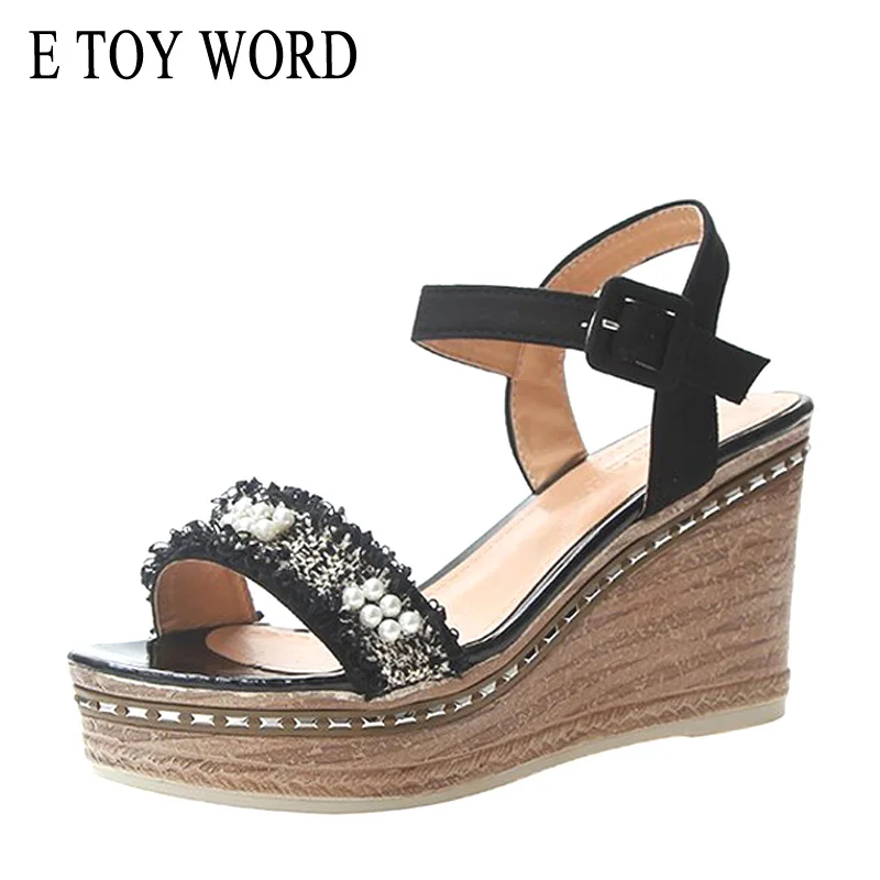 

E TOY WORD Sandals Summer Comfortable Wedge Sandals Women High Heel Platform Sandals Ankle Buckle strap Fish Mouth Ladies shoes