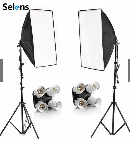 

Diffuser Light 50*70cm Continuous Lighting Softbox for 4-in-1 Socket E27 Lamp Holder with 2Pcs 2M light Stand Photo Studio Kit