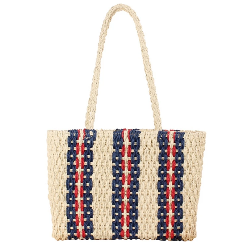 

Straw Handbags Rattan Beach Bag Vertical Striped Shoulder Woven Bag Fashion Handbag Summer Vacation Pat Beach Woven Bag