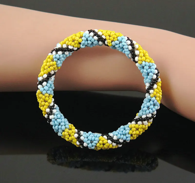 Yellow Nepal Handmade Bead Bracelet Hippy Friendship Roll Crochet Woven