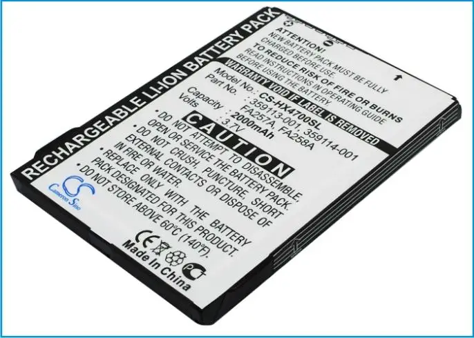 

Cameron Sino PDA Battery For HP For iPAQ HX4700,HX4705,HX4715,HX4800 (2000mAh)