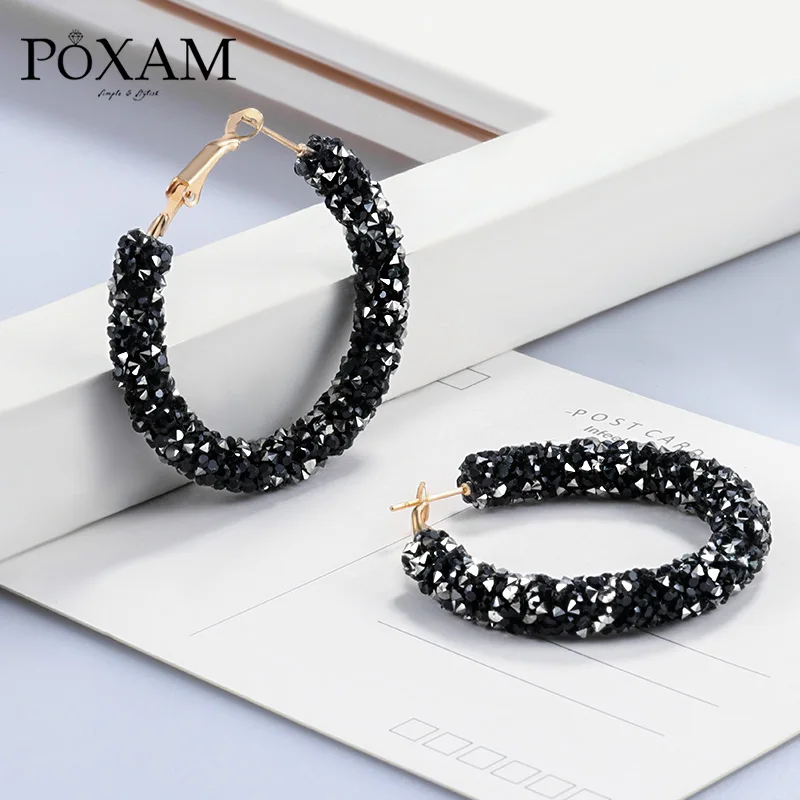 

POXAM 2019 Fashion Big Round Crystal Acrylic Drop Stud Earrings for Women Statement Summer Gold Hollow Hanging Earring Jewelry