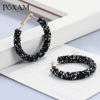 

POXAM 2019 Fashion Big Round Crystal Acrylic Drop Stud Earrings for Women Statement Summer Gold Hollow Hanging Earring Jewelry