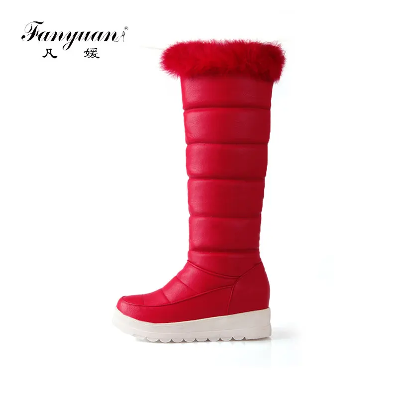 

Fanyuan Comfort Flat Platform Knee-High Boots Winter warm Plush Snow Boots Fashion Solid Slip-On Women Boots Bottes femmes