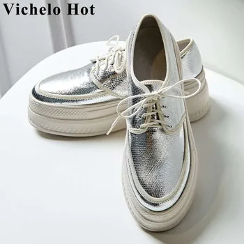 

Vichelo Hot flat platform increased shoes luxury sheep leather high bottom lace up sneakers round toe daily vulcanized shoes L19