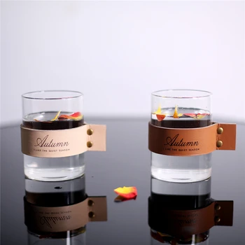 

Nordic Chic Glass Storage Jar Bottle with Leather Decor Elegant Minimalist Desk Storage Bottle Organizer Flower Vase Container S