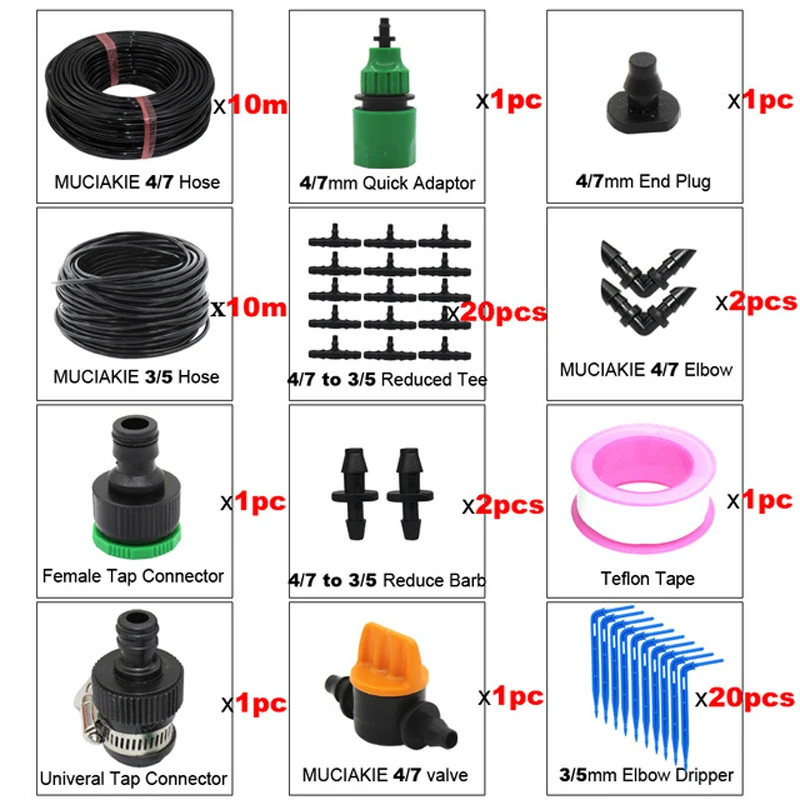 

Top Selling 1 Set Of PVC Plastic Irrigation System Kit 4 / 7mm To 3 / 5mm Micro Irrigation System For Home Garden