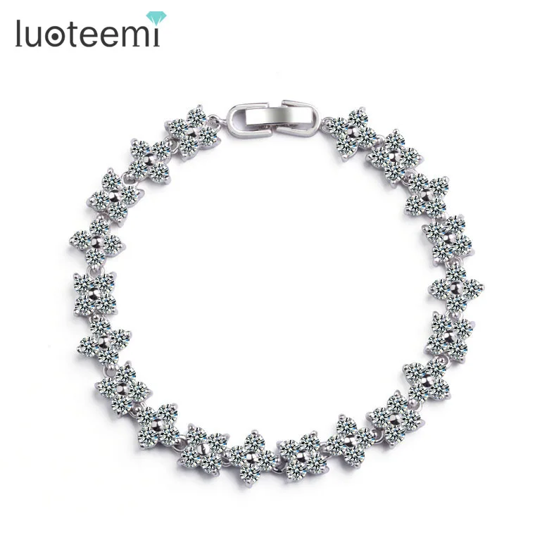 

LUOTEEMI Luxury White Gold-Color Flower Shape AAA CZ Zircon Bracelets Bangles For Women Fashion Jewelry Free Shipping