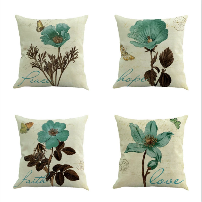 45cm*45cm Blue Flowers Patterns Linen/cotton Throw Pillow Covers Couch