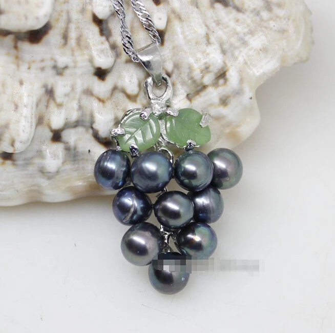

Free shipping NEW Genuine Black RICE PEARL GRAPE PENDANT NECKLACE CHAIN 17 LONG FASHION