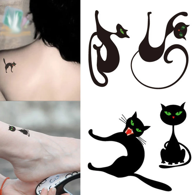 Хэллоуин прекрасный кот страшные странные кошки Kitty татуировки наклейки водонепроницаемые мгновенные удобные временные татуировки