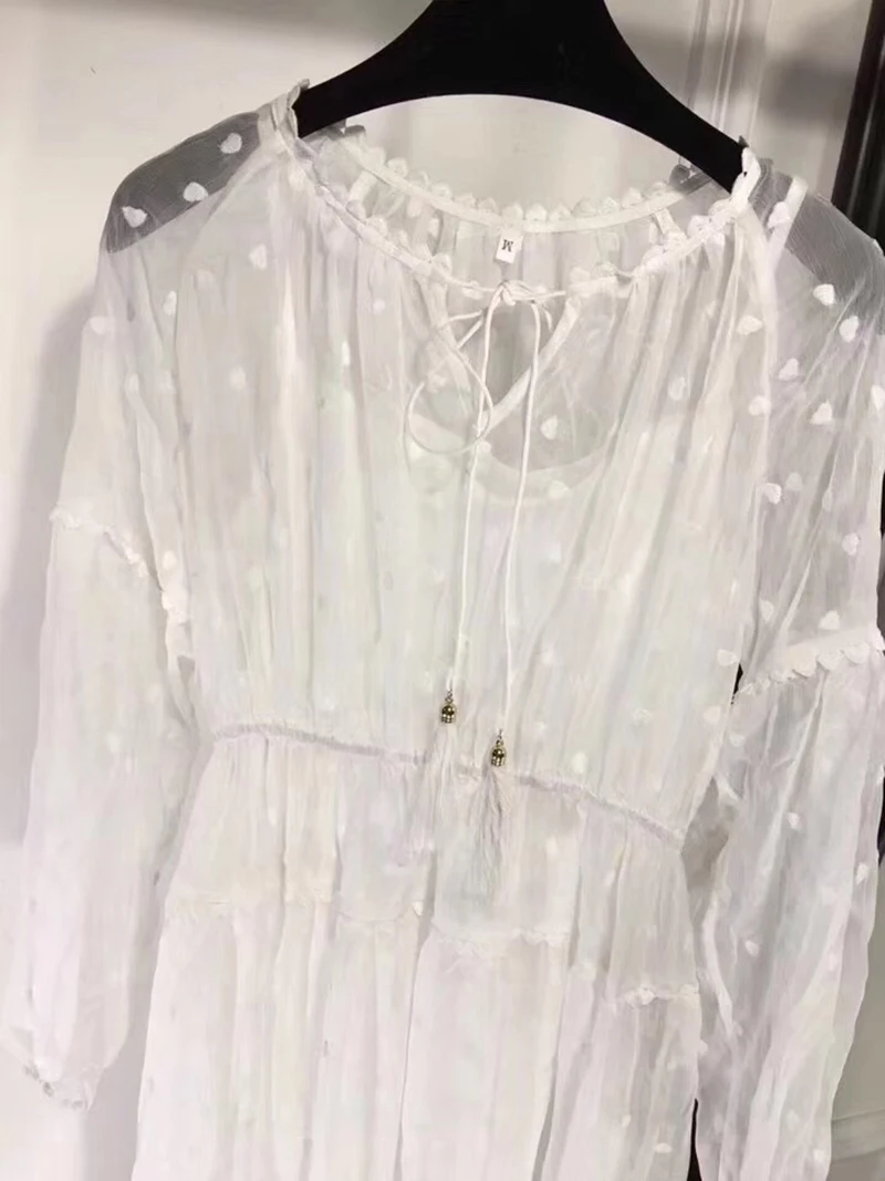 2019 Grandes Blanc White Imprimées De Printemps Longues Élégantes Avec Robe Manches Col Long Robes Luxe cou Femmes Tailles Marque À O w4FqpI1