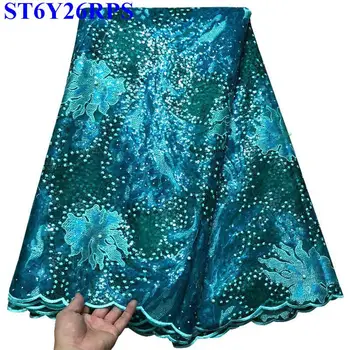 

High Quality African organza lace fabric 2018 Hot Sale African lace fabric High Class tulle lace fabrics with sequins TY03