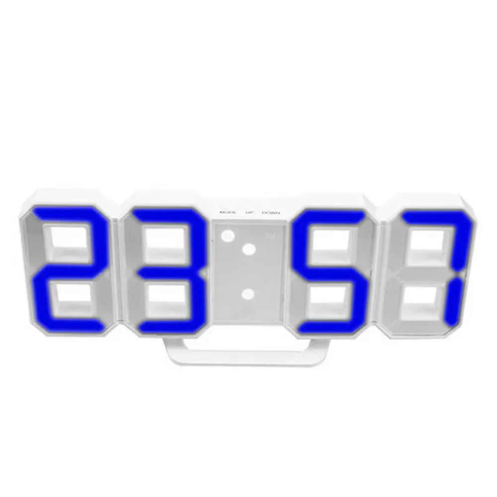 3D светодиодный настенные часы, современный цифровой будильник для домашнего стола, рабочего стола, гостиной, офиса, 24 или 12 часов, светильник - Цвет: Синий