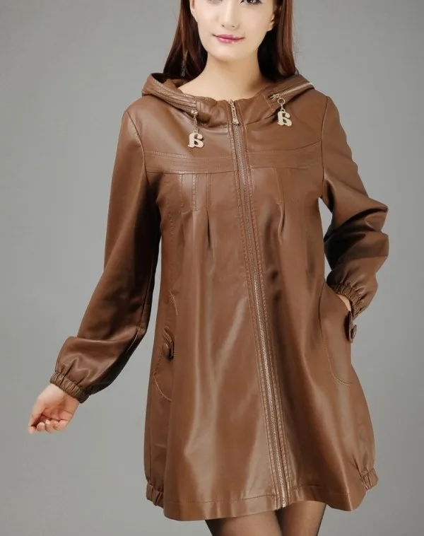 

Large size XL-XXXXL-5XL leather jacket coat 2019 long women's leather outwear clothing with hood loose plus size coat ladies