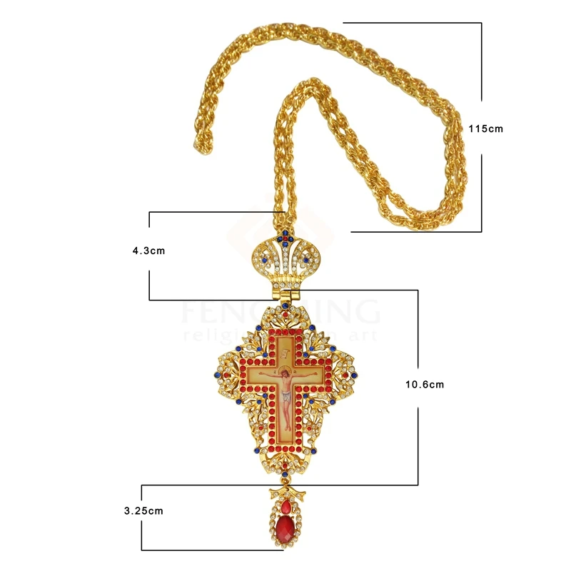 jeweled and enameled pectoral cross chain Jesus crucifix pendants Christian Clergy Pendant Priest Episcopal Orthodox icon