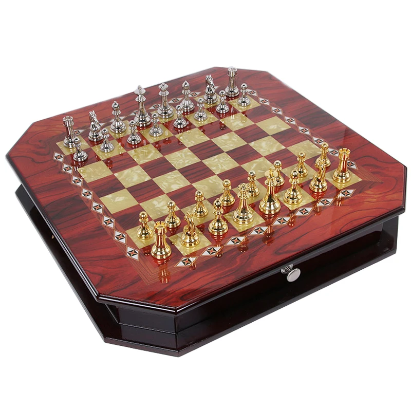 

BSTFAMLY wood chess set, box chessboard of international chess, metal pieces chess game, chessboard 55*55*10cm, LA34