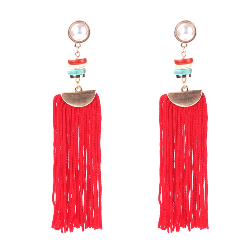 Junlead 8 colors Trendy Jewelry Fashion top Design Dangle Drop Boho bohemian pearl Maxi Tassel Fringed Bijoux Earrings for Women | Украшения