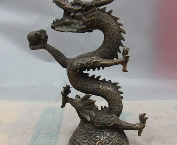 

China Royal Bronze Copper Fengshui Auspicious Zodiac God Dragon Hold Bead Statue