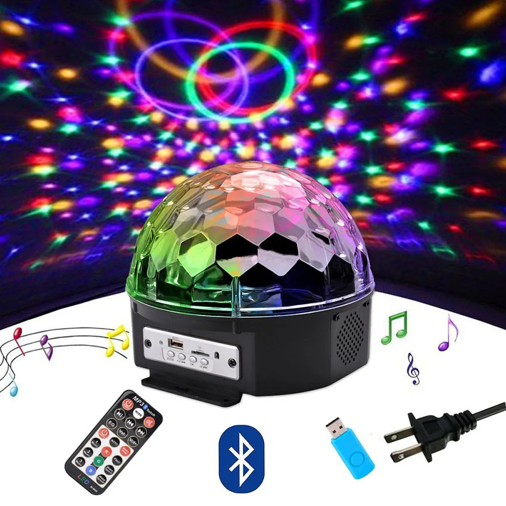 

Bluetooth MP3 Disco Party Lights 9 Color LED Rotating Crystal Magic Ball Light With Remote/Voice Control DJ Stage Effect Lights