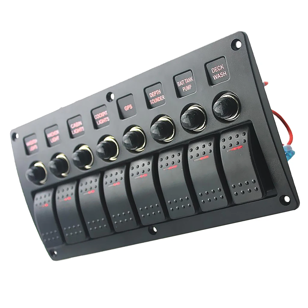  Marine Electric 8 Gang Red LED ON-OFF Rock Switch Panel for Boat RVs - 33035683272