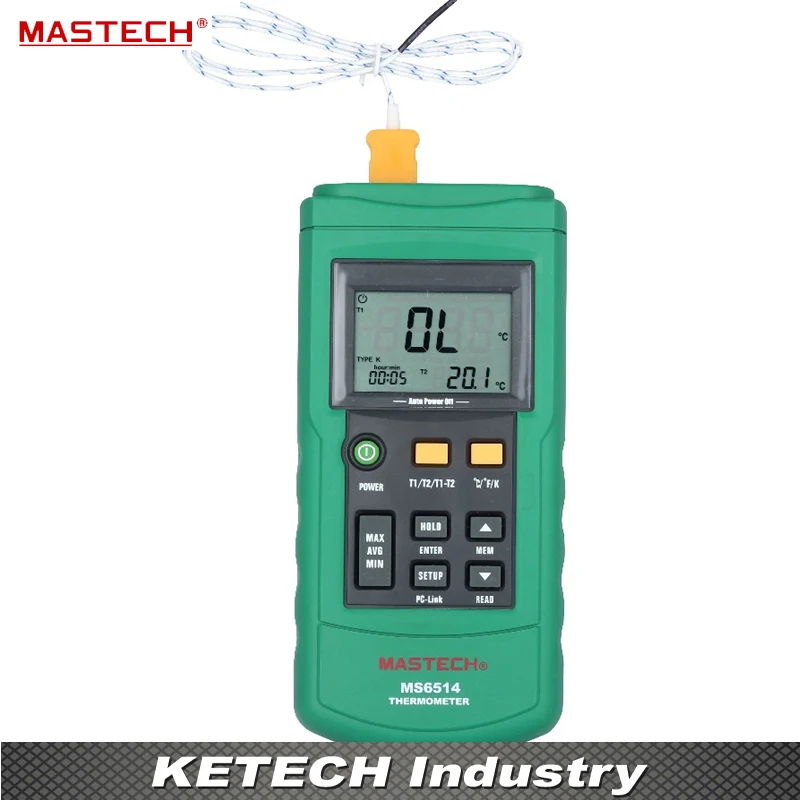 

Dual Channel Digital Thermometer Temperature logger Tester with USB Interface 1000 sets data KJTERSN Thermocouple MASTECH MS6514
