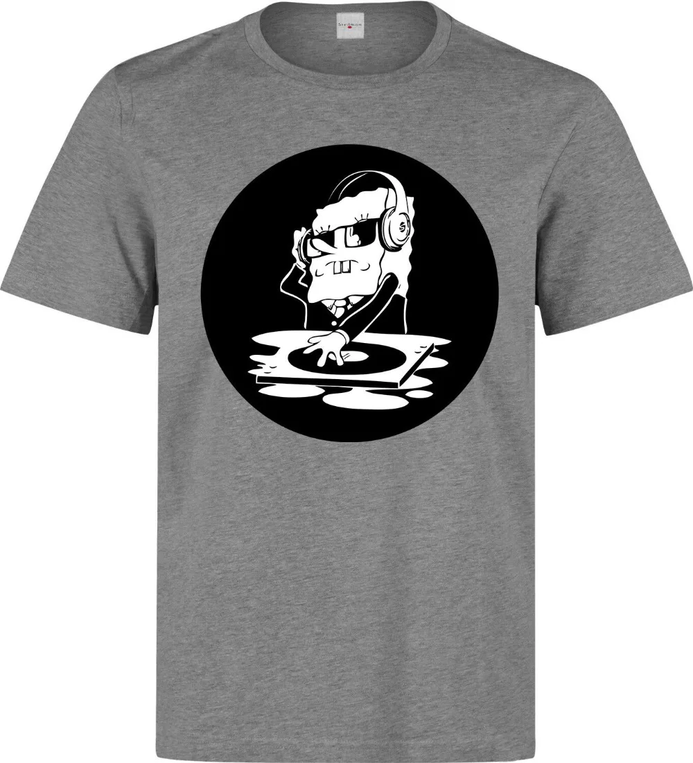 

Spongebob Squarepants Black and White Dj Artwork Men'S Grey T Shirt Top Quality 2019 T-Shirt Men 100% Cotton Mens Tee Shirts