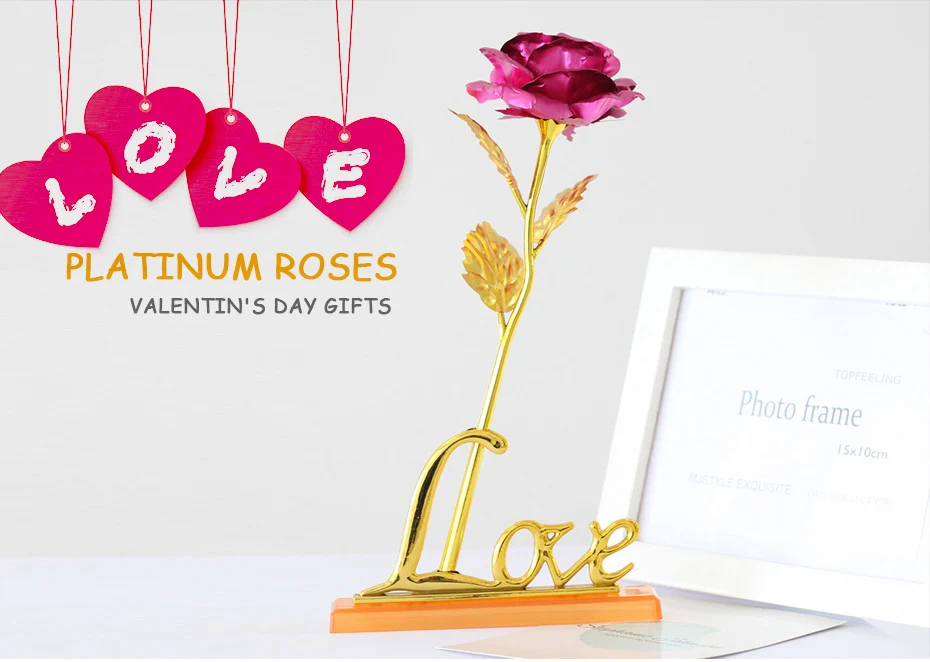 Покрытый фольгой розовое золото розы свадебные декорации цветок подарок на день Святого Валентина Искусственный цветок розы любовника Красный Розовый Фиолетовый Синий