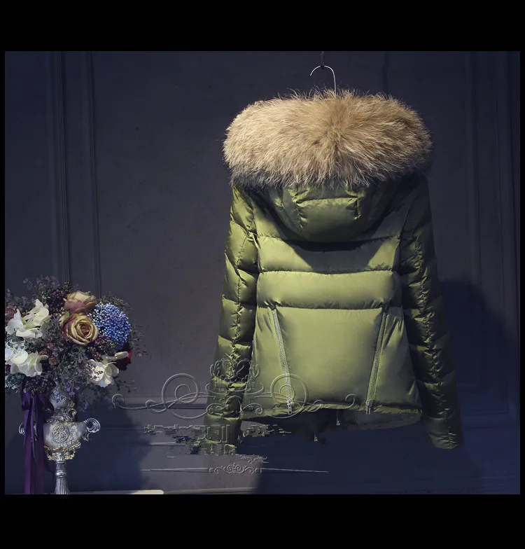 Роскошный мех, дизайн, зимняя куртка, женские пуховики, пальто, модный пуховик, женская короткая дизайнерская тонкая верхняя одежда - Цвет: Армейский зеленый