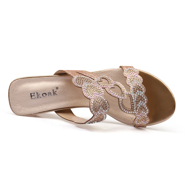 Ekoak New 2017 Fashion Summer Shoes Woman Rhinestone Cut-outs Medium Heels Ladies Party Dress Sandals Shoes Women