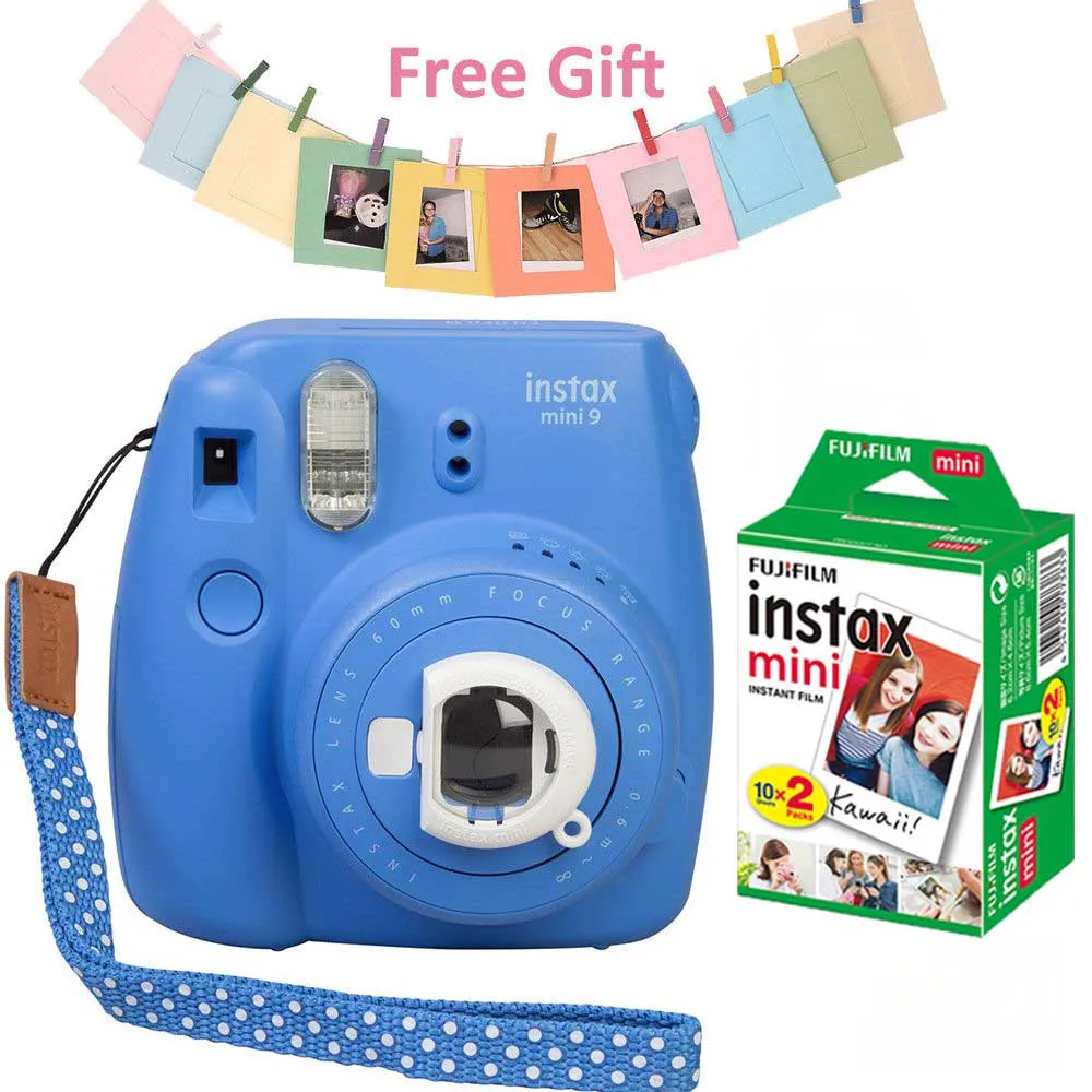 Fujifilm Instax Mini 9 пленочная камера+ Fuji 20 листов мгновенная мини 8 белая фотобумага пленки+ красочная бумажная фоторамка - Цвет: Cobalt Blue Set