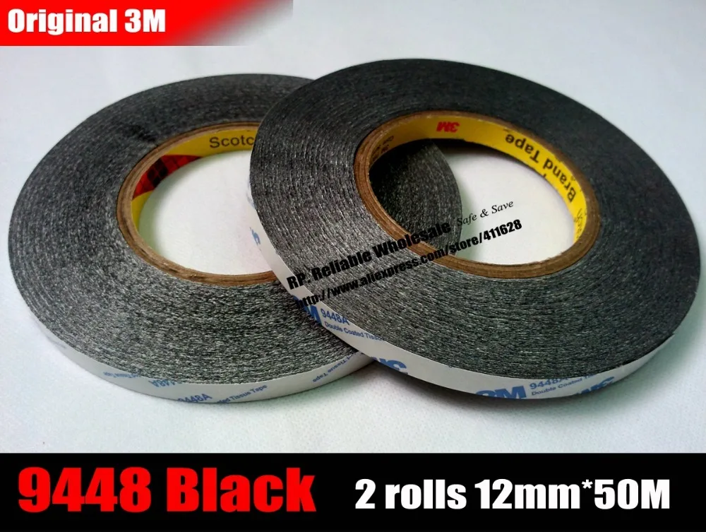 

2 rolls (12mm * 50 meters) Original Double Coated Tissue Black Adhesive Tape for Mobile Phone LCD Display, Home Applicance Panel