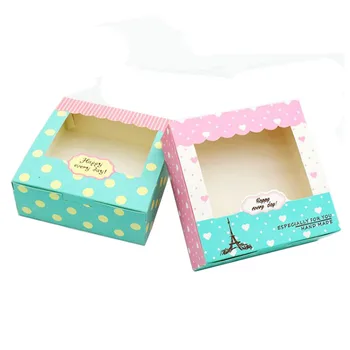 

10 Pcs "Happy ever day" Small Cute Cake Egg Tart Cookie Baking boxes, Foldable Biscuit Gift Packaging Box with Clear Window