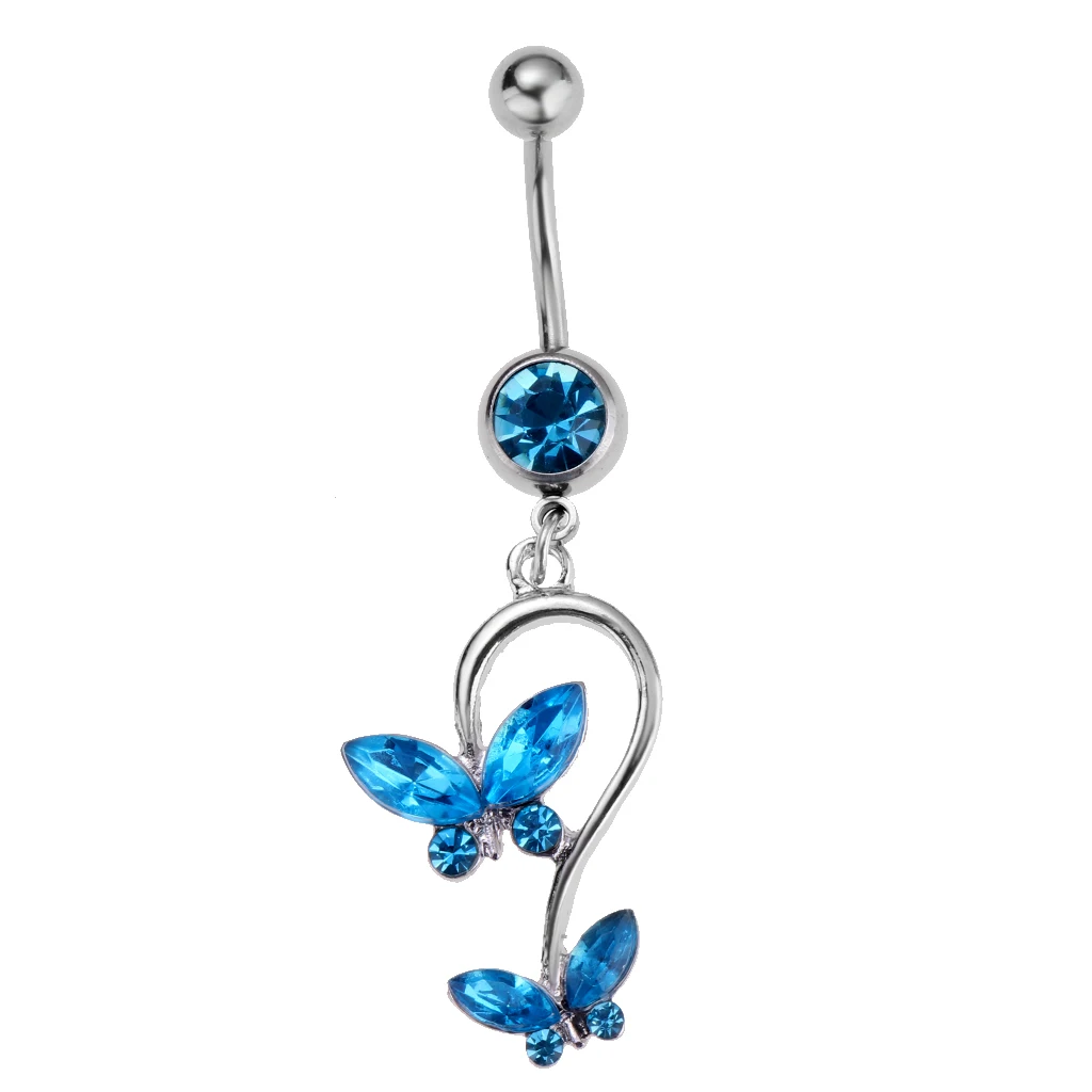 5 Pieces Women Rhinestone Dreamcatcher Butterfly Leaf Heart Belly Bar Navel Ring