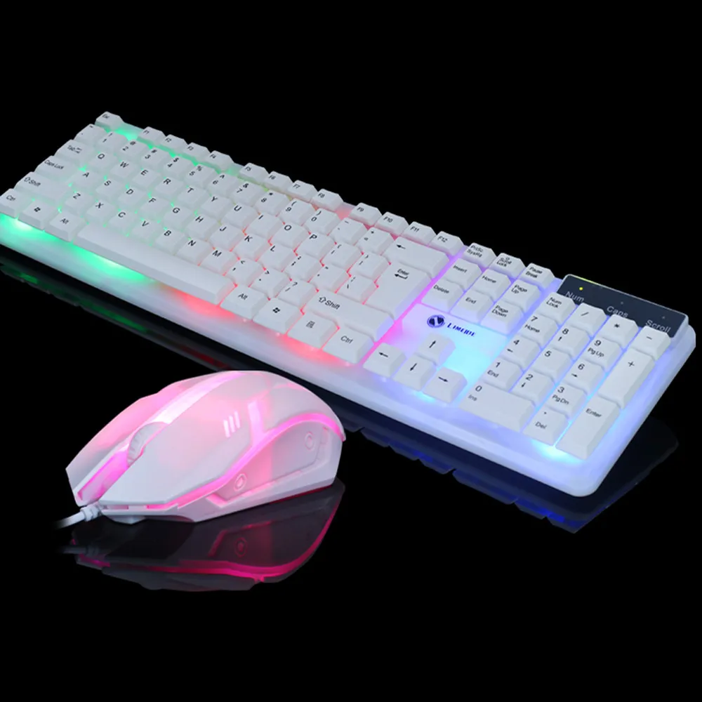 2019 Новый горячий T11 красочные светодиодный с подсветкой USB проводной PC Радуга Gaming Keyboard 104 ключей Мышь комплект 3D колеса 1600 Точек на дюйм