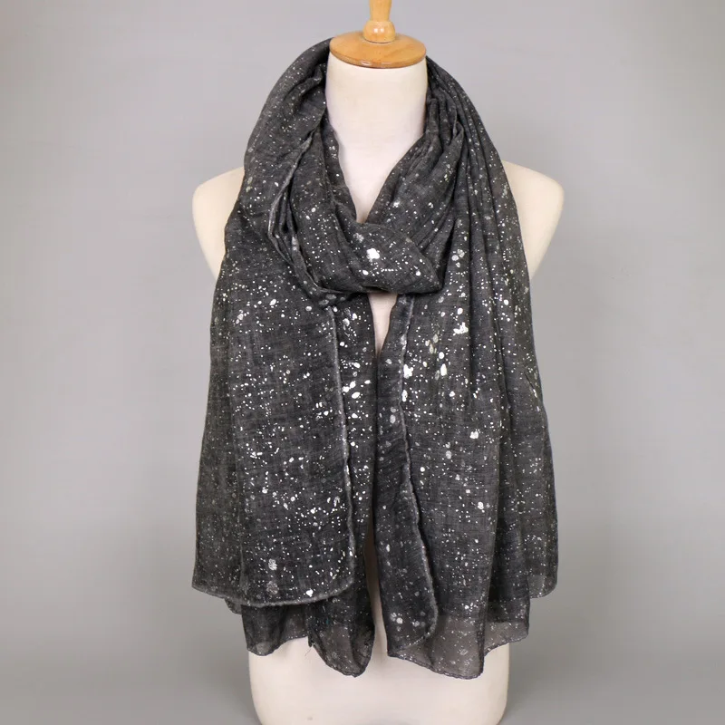 Big Size Plain Glitter Shiny Dot Viscose Shawl Solid Color Silver Muffler Wrap Headband Muslim Hijab Snood Echarpe Foulard Femme Mallzona