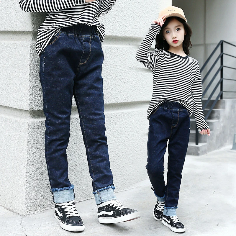 New 2018 Children Clothing Girls Winter Denim Pants Kids Warm Long Trousers for Girls Thickening Pants Kids Clothes Solid Jeans