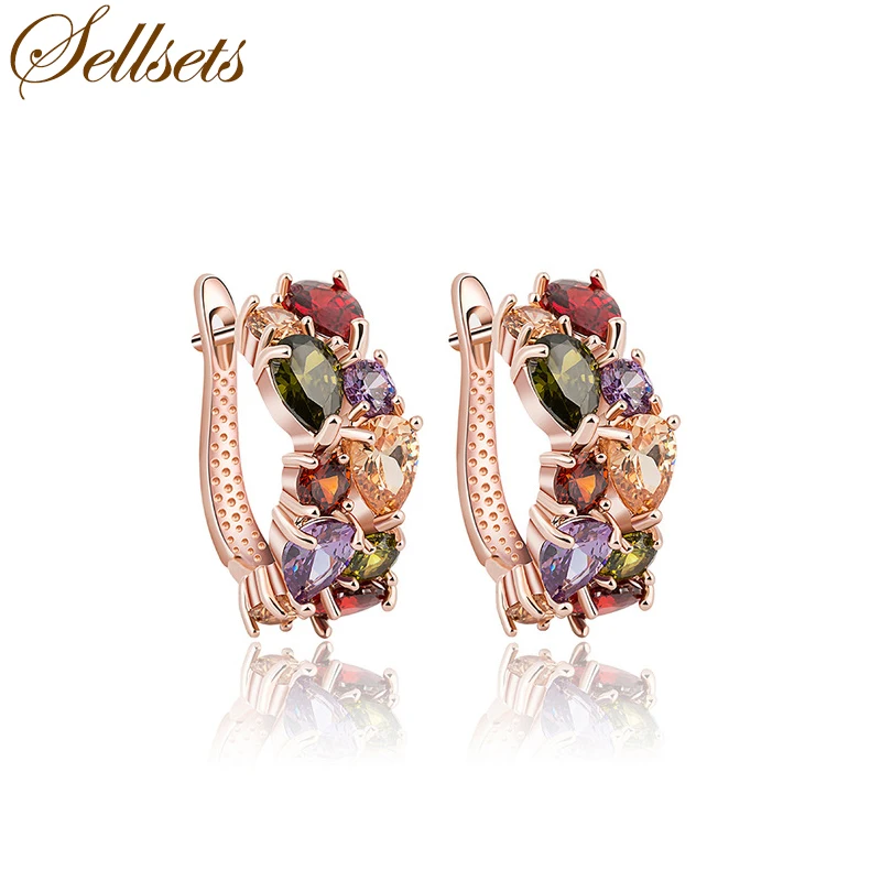 Sellsets Модные Разноцветные серьги клипсы с золотым покрытием и фианитом AAA