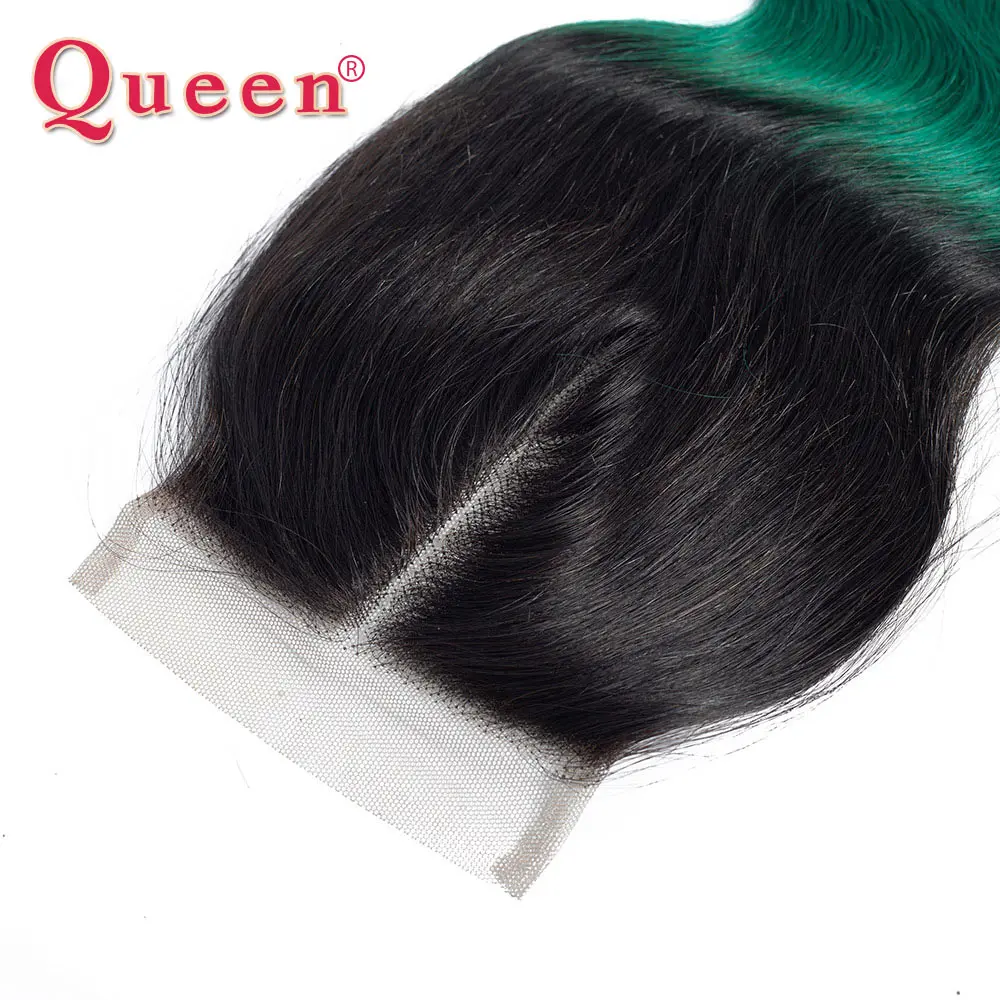 Queen hair товары бразильский 1B/Зеленый Двухцветный Ombre объемная волна Связки с закрытием 3 Связки Волнистые человеческие волосы с закрытием