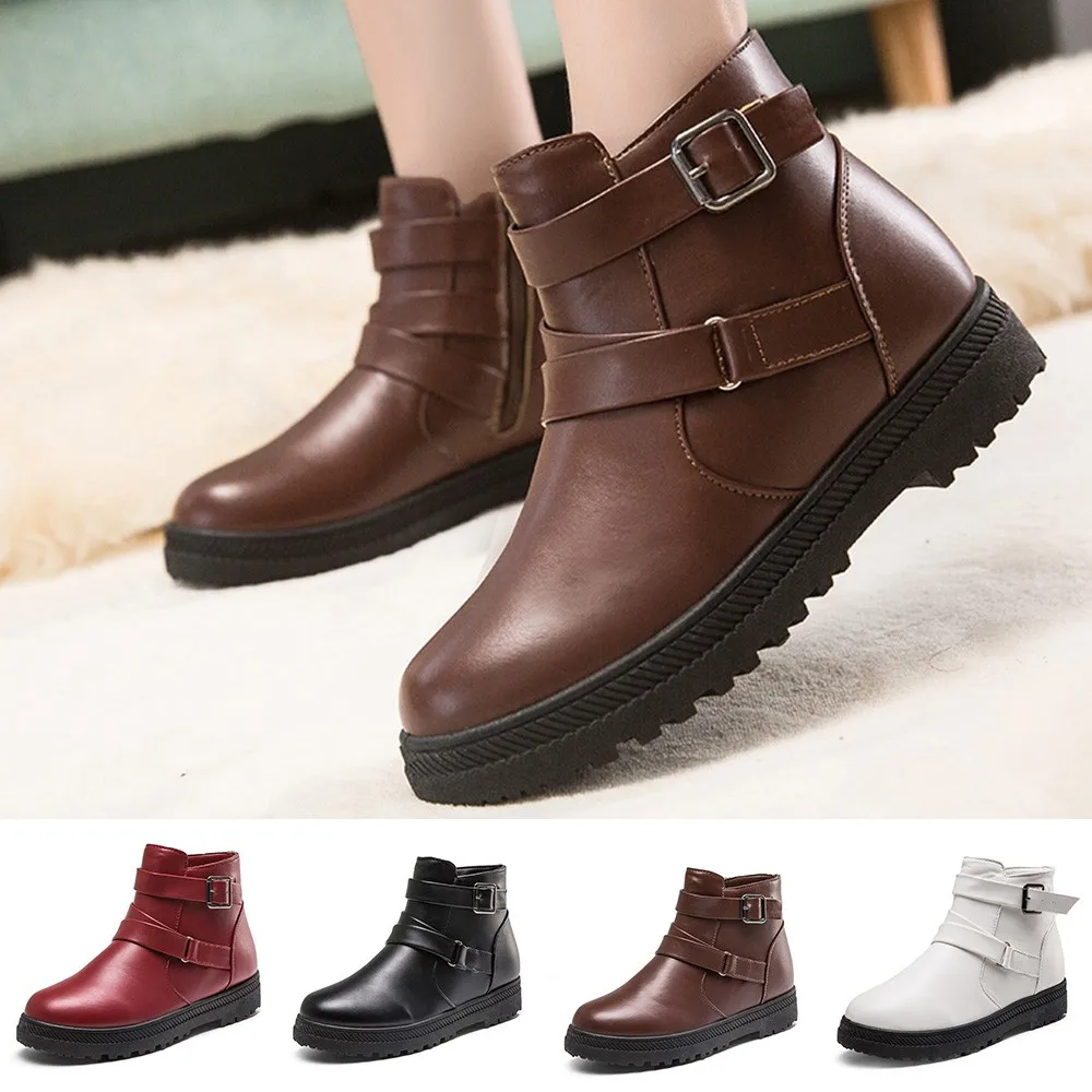 

2019 New Plus Cotton Warm Cotton Boots Snow Boots Women Fashion Solid Warm Winter Flat Snow Short Boots Zipper Round Toe Shoes