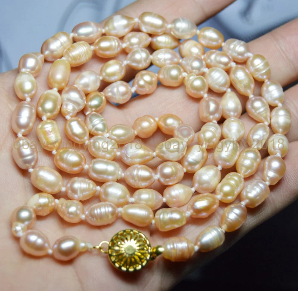 

FREE SHIPPING>>>@@ > Hot sale new Style >>>>>LONG 32 INCHES 8-9MM PINK AKOYA CULTURED RICE PEARL REAL PEARL NECKLACE