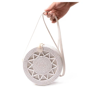 

Women Handwoven Rattan Bag Cross-Body Straw Shoulder Purse Circle Bohemia Summer Handbag for Holiday Beach Vintage Messengers