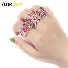 2020 nuovi gioielli di moda riempiti arcobaleno Baguette Cz anello per le donne Usa messico vendita calda colorata Eternity Band Wedding Ring